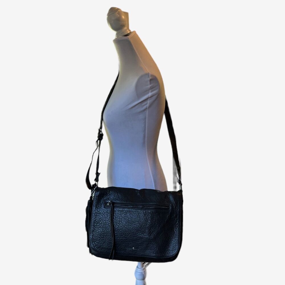 TREASURE & BOND black pebble leather messenger bag, expandable crossbody